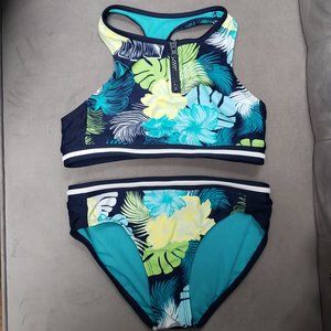 Zero Xposur Girls Sporty Bikini   Navy Tropical Floral  Size 10